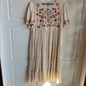 Orange Creek Cream Dress with Red Floral Embroidery